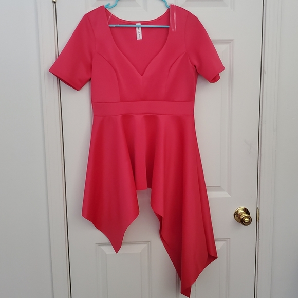 Watermelon Pink Plus Size Peplum Top - Picture 3 of 4